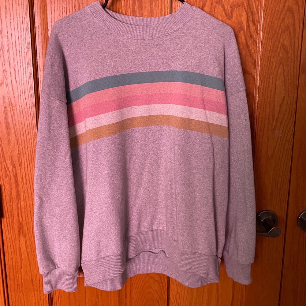 American Eagle Crewneck Sweatshirt | grey with colored stripes